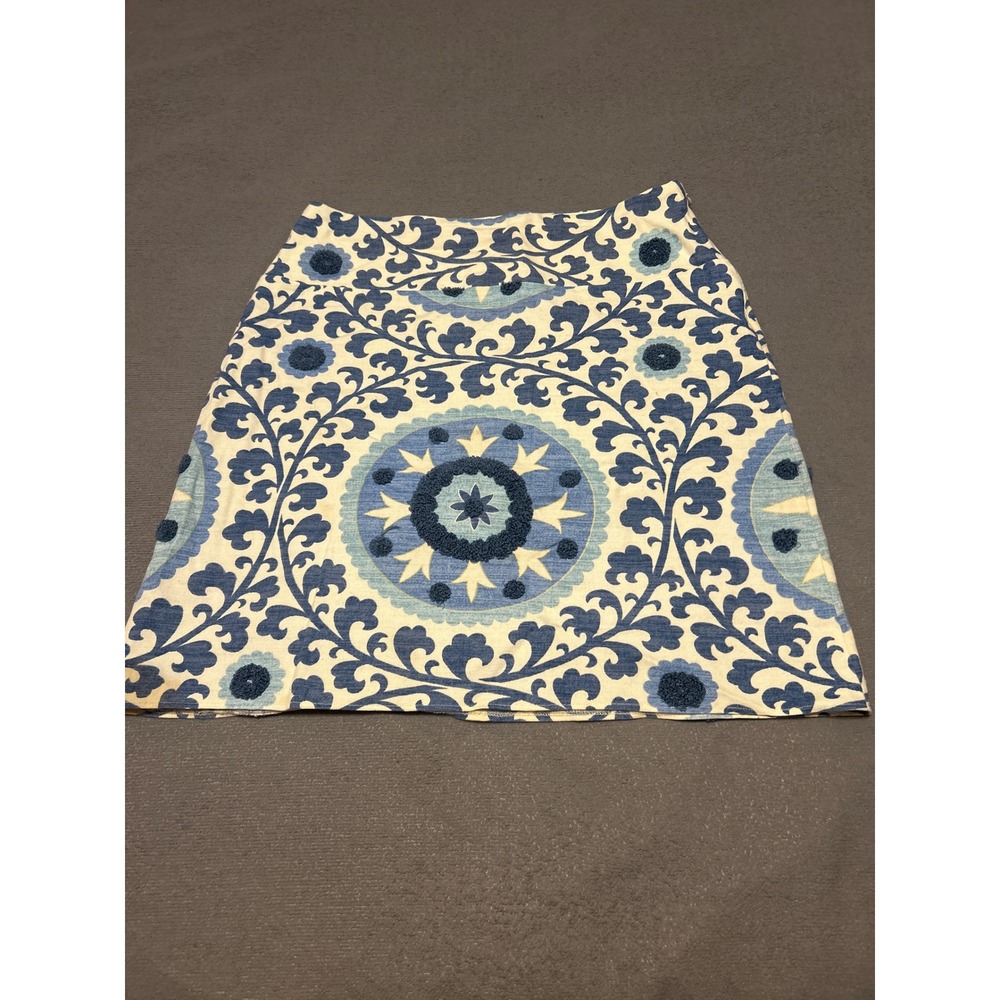 Sevier Skirts Custom Blue White Floral Medallion Embroidered A-Line Mini Skirt